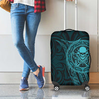 New Zealand Skull Darts Luggage Cover Aotearoa Maori Chest Tattoo Stylized Teal - Polynesian Pride