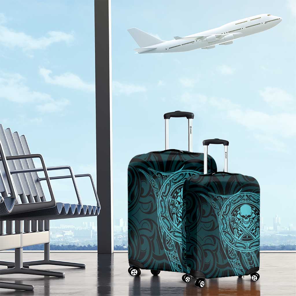 New Zealand Skull Darts Luggage Cover Aotearoa Maori Chest Tattoo Stylized Teal - Polynesian Pride