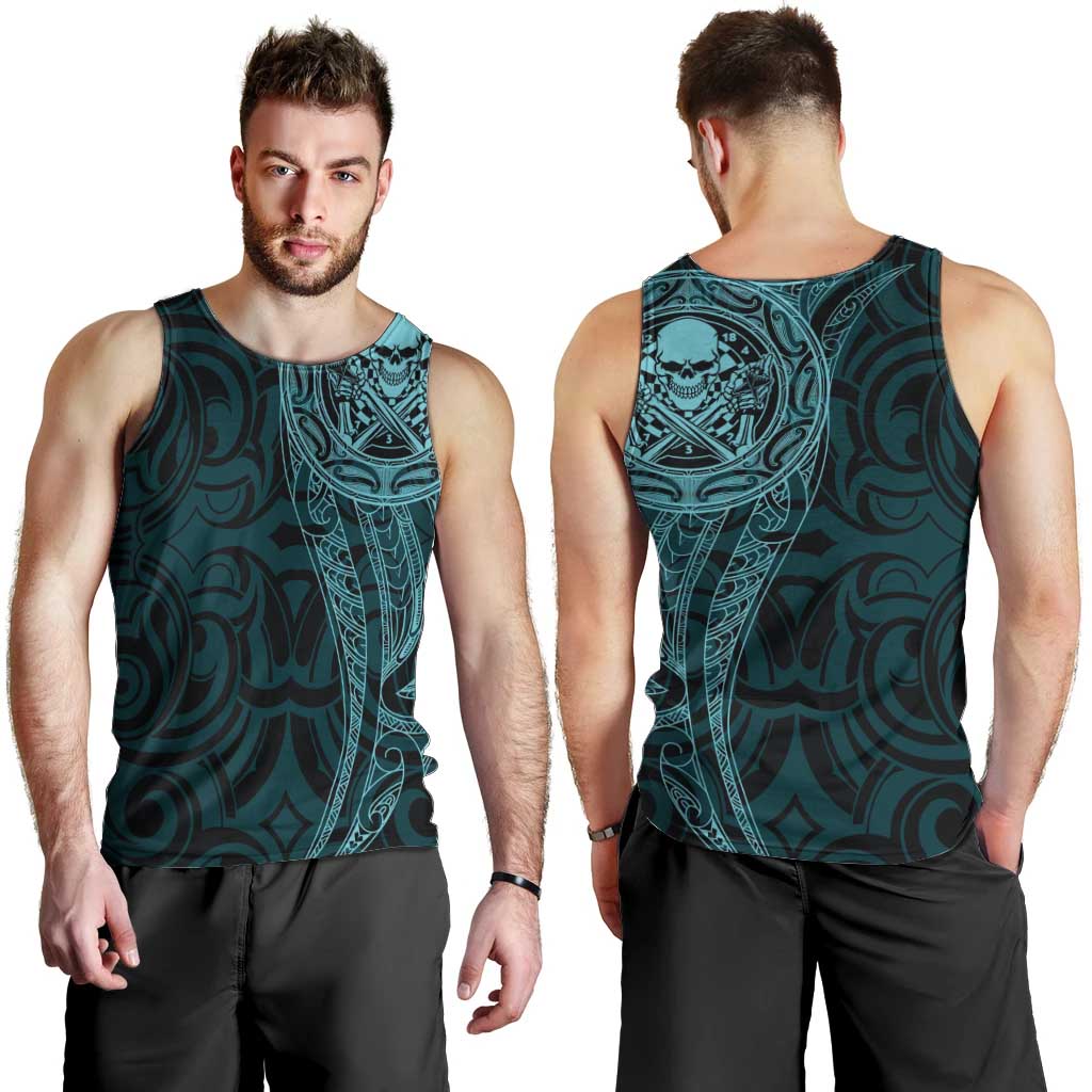 New Zealand Skull Darts Men Tank Top Aotearoa Maori Chest Tattoo Stylized Teal - Polynesian Pride
