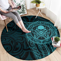 New Zealand Skull Darts Round Carpet Aotearoa Maori Chest Tattoo Stylized Teal - Polynesian Pride