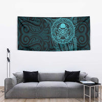 New Zealand Skull Darts Tapestry Aotearoa Maori Chest Tattoo Stylized Teal - Polynesian Pride