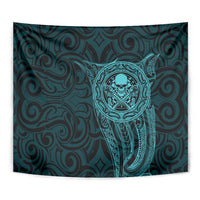 New Zealand Skull Darts Tapestry Aotearoa Maori Chest Tattoo Stylized Teal - Polynesian Pride