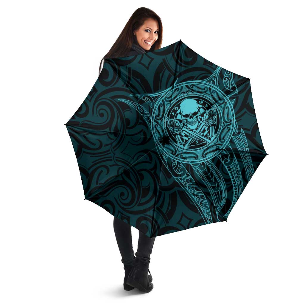 New Zealand Skull Darts Umbrella Aotearoa Maori Chest Tattoo Stylized Teal - Polynesian Pride