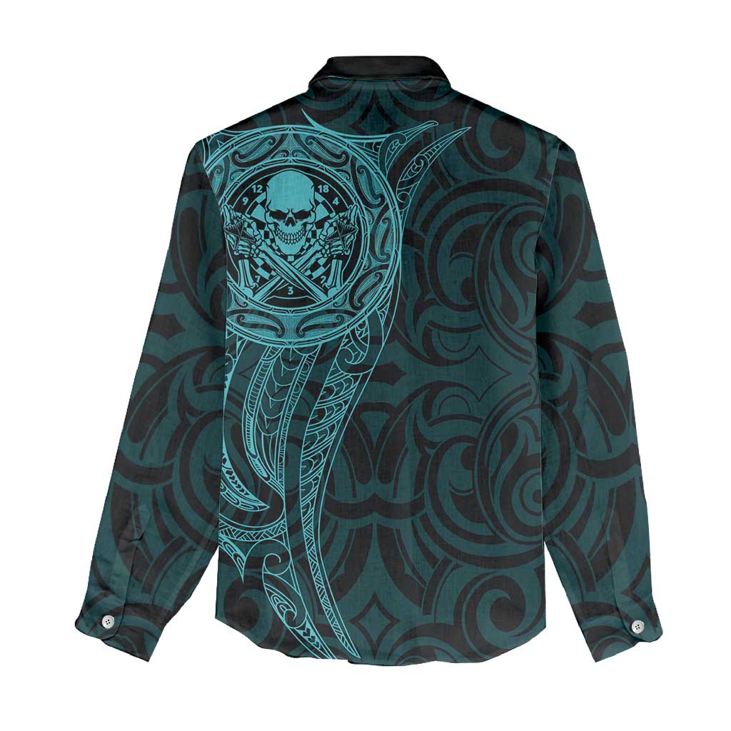 New Zealand Skull Darts Women Casual Shirt Aotearoa Maori Chest Tattoo Stylized Teal - Polynesian Pride