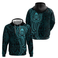 New Zealand Skull Darts Zip Hoodie Aotearoa Maori Chest Tattoo Stylized Teal - Polynesian Pride