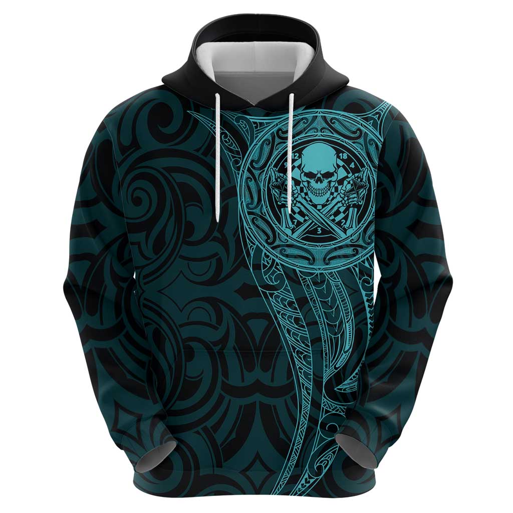 New Zealand Skull Darts Zip Hoodie Aotearoa Maori Chest Tattoo Stylized Teal - Polynesian Pride