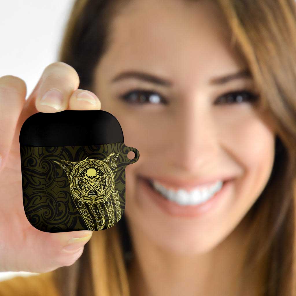 New Zealand Skull Darts AirPods Case Aotearoa Maori Chest Tattoo Stylized Gold - Polynesian Pride