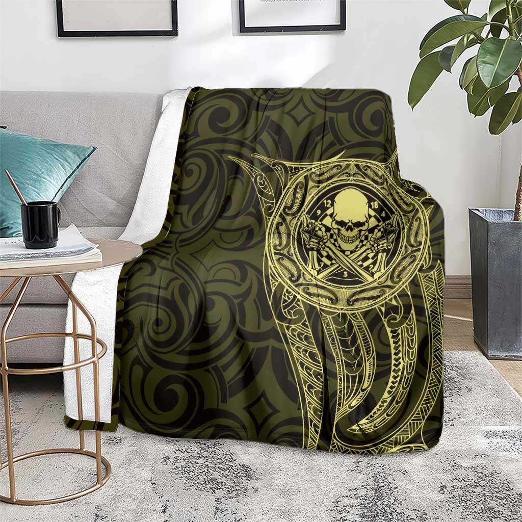 New Zealand Skull Darts Blanket Aotearoa Maori Chest Tattoo Stylized Gold - Polynesian Pride