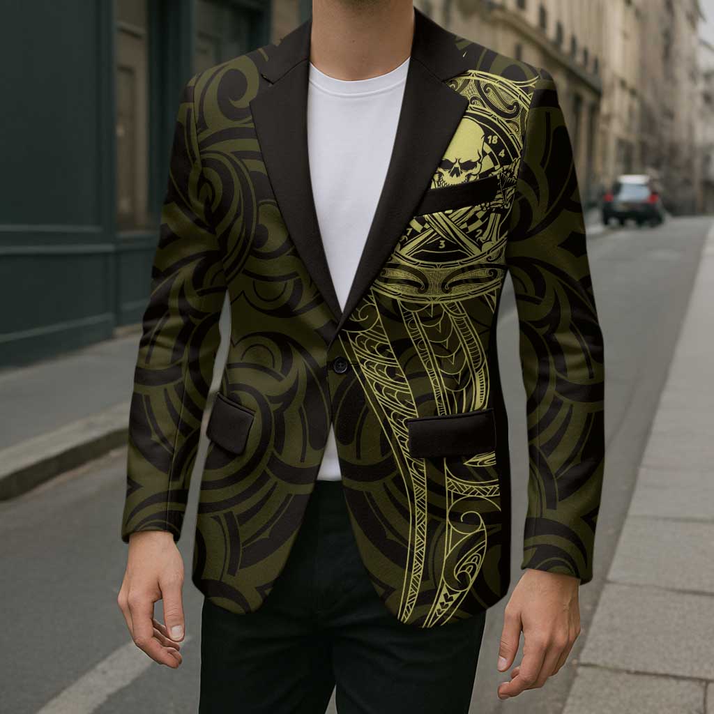New Zealand Skull Darts Blazer Aotearoa Maori Chest Tattoo Stylized Gold - Polynesian Pride