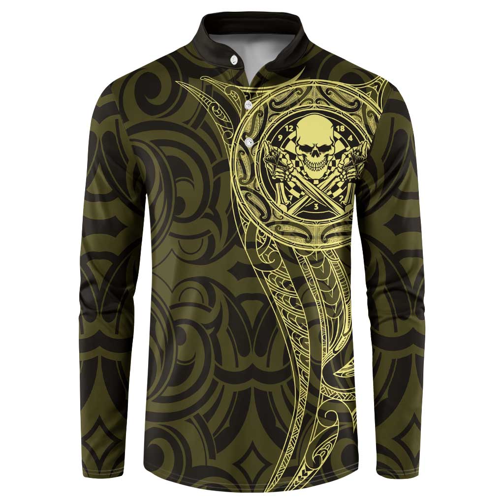 New Zealand Skull Darts Button Sweatshirt Aotearoa Maori Chest Tattoo Stylized Gold - Polynesian Pride