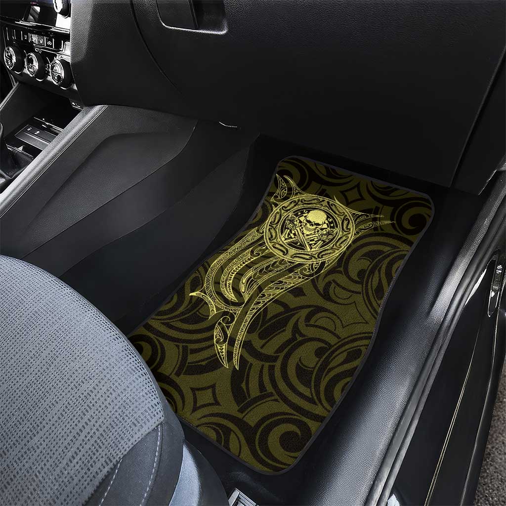 New Zealand Skull Darts Car Mats Aotearoa Maori Chest Tattoo Stylized Gold - Polynesian Pride