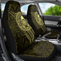 New Zealand Skull Darts Car Seat Cover Aotearoa Maori Chest Tattoo Stylized Gold - Polynesian Pride