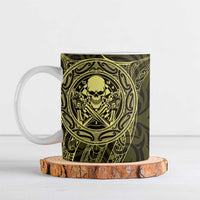 New Zealand Skull Darts Ceramic Mug Aotearoa Maori Chest Tattoo Stylized Gold - Polynesian Pride