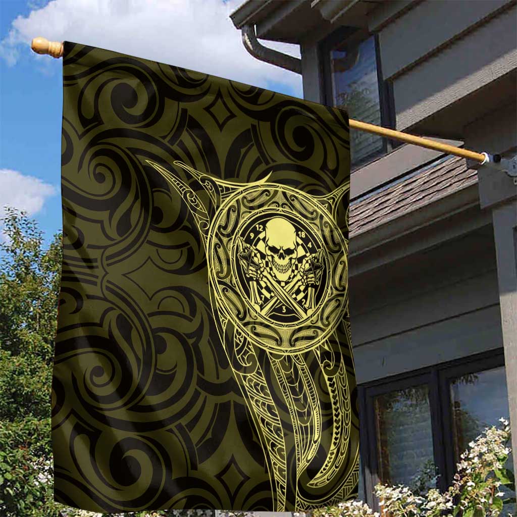 New Zealand Skull Darts Garden Flag Aotearoa Maori Chest Tattoo Stylized Gold - Polynesian Pride