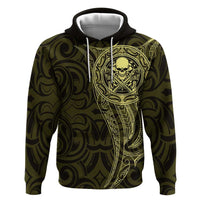 New Zealand Skull Darts Hoodie Aotearoa Maori Chest Tattoo Stylized Gold - Polynesian Pride