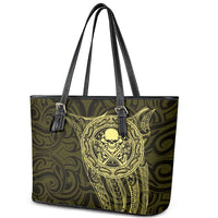 New Zealand Skull Darts Leather Tote Bag Aotearoa Maori Chest Tattoo Stylized Gold - Polynesian Pride
