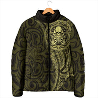 New Zealand Skull Darts Padded Jacket Aotearoa Maori Chest Tattoo Stylized Gold - Polynesian Pride