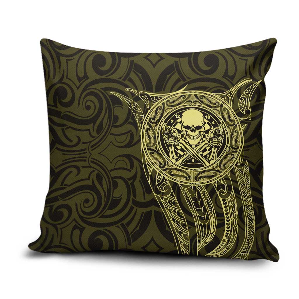 New Zealand Skull Darts Pillow Cover Aotearoa Maori Chest Tattoo Stylized Gold - Polynesian Pride