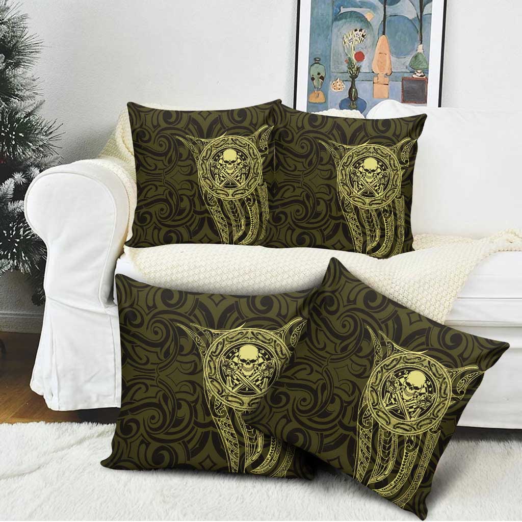 New Zealand Skull Darts Pillow Cover Aotearoa Maori Chest Tattoo Stylized Gold - Polynesian Pride