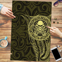 New Zealand Skull Darts Puzzle Aotearoa Maori Chest Tattoo Stylized Gold - Polynesian Pride