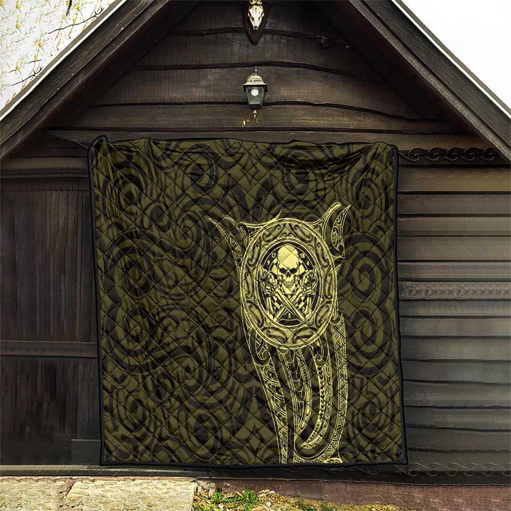 New Zealand Skull Darts Quilt Aotearoa Maori Chest Tattoo Stylized Gold - Polynesian Pride