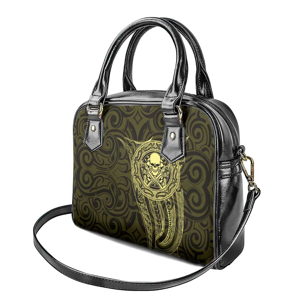 New Zealand Skull Darts Shoulder Handbag Aotearoa Maori Chest Tattoo Stylized Gold - Polynesian Pride
