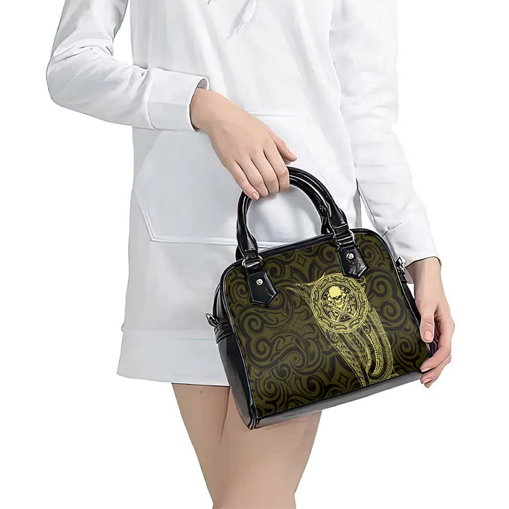 New Zealand Skull Darts Shoulder Handbag Aotearoa Maori Chest Tattoo Stylized Gold - Polynesian Pride
