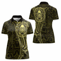 New Zealand Skull Darts Women Polo Shirt Aotearoa Maori Chest Tattoo Stylized Gold - Polynesian Pride