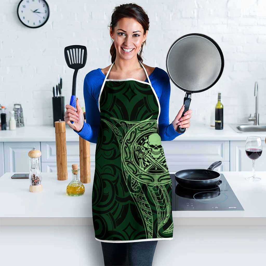 New Zealand Skull Darts Apron Aotearoa Maori Chest Tattoo Stylized Green - Polynesian Pride