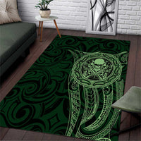 New Zealand Skull Darts Area Rug Aotearoa Maori Chest Tattoo Stylized Green - Polynesian Pride