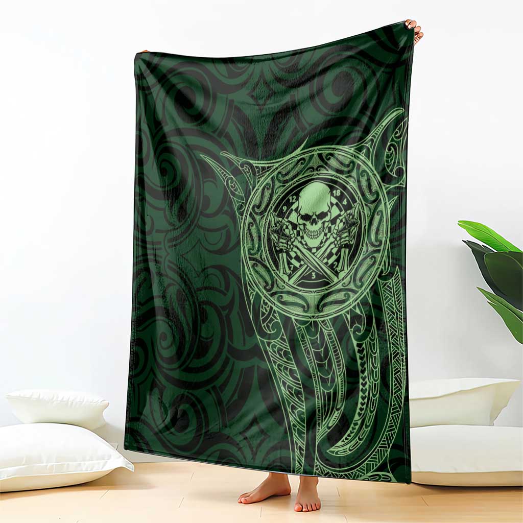 New Zealand Skull Darts Blanket Aotearoa Maori Chest Tattoo Stylized Green - Polynesian Pride