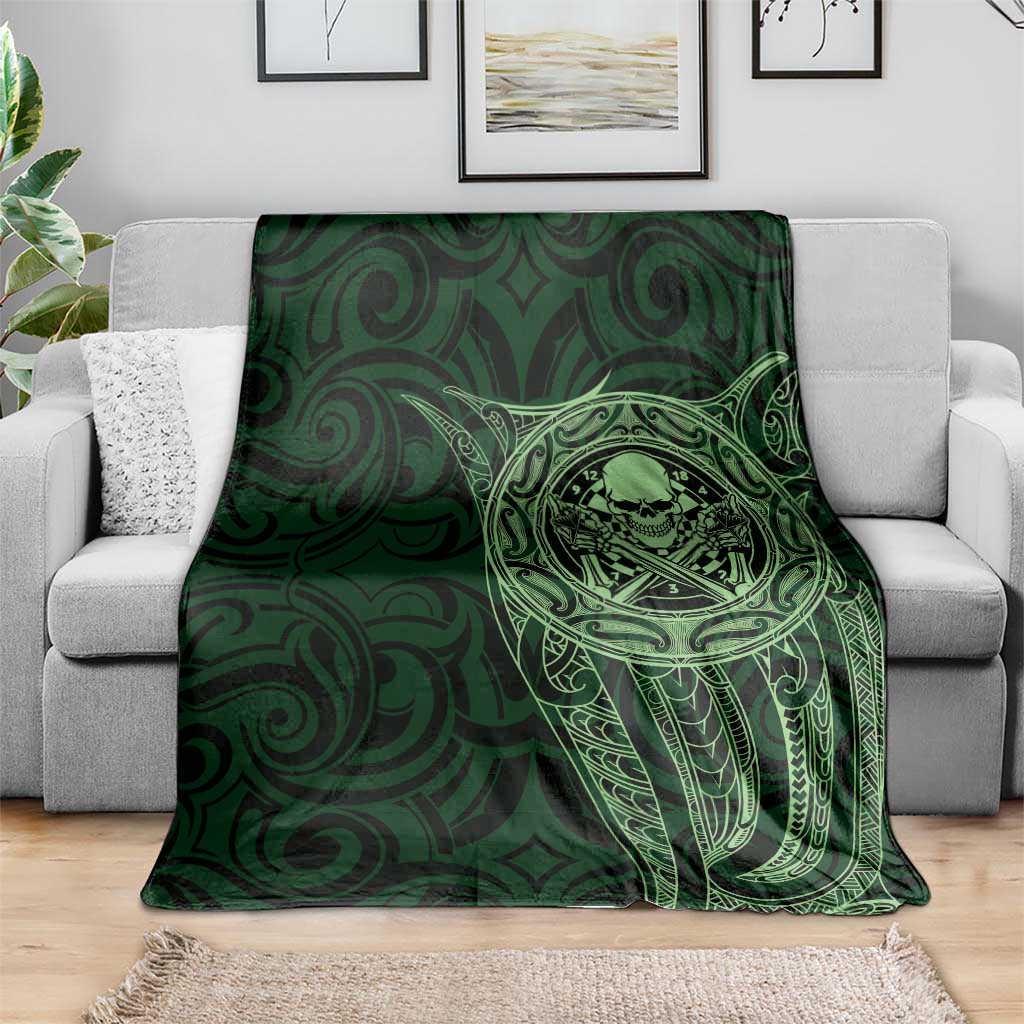 New Zealand Skull Darts Blanket Aotearoa Maori Chest Tattoo Stylized Green - Polynesian Pride