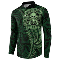 New Zealand Skull Darts Button Sweatshirt Aotearoa Maori Chest Tattoo Stylized Green - Polynesian Pride
