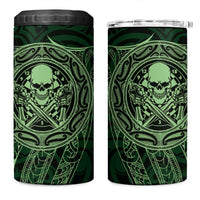 New Zealand Skull Darts 4 in 1 Can Cooler Tumbler Aotearoa Maori Chest Tattoo Stylized Green - Polynesian Pride