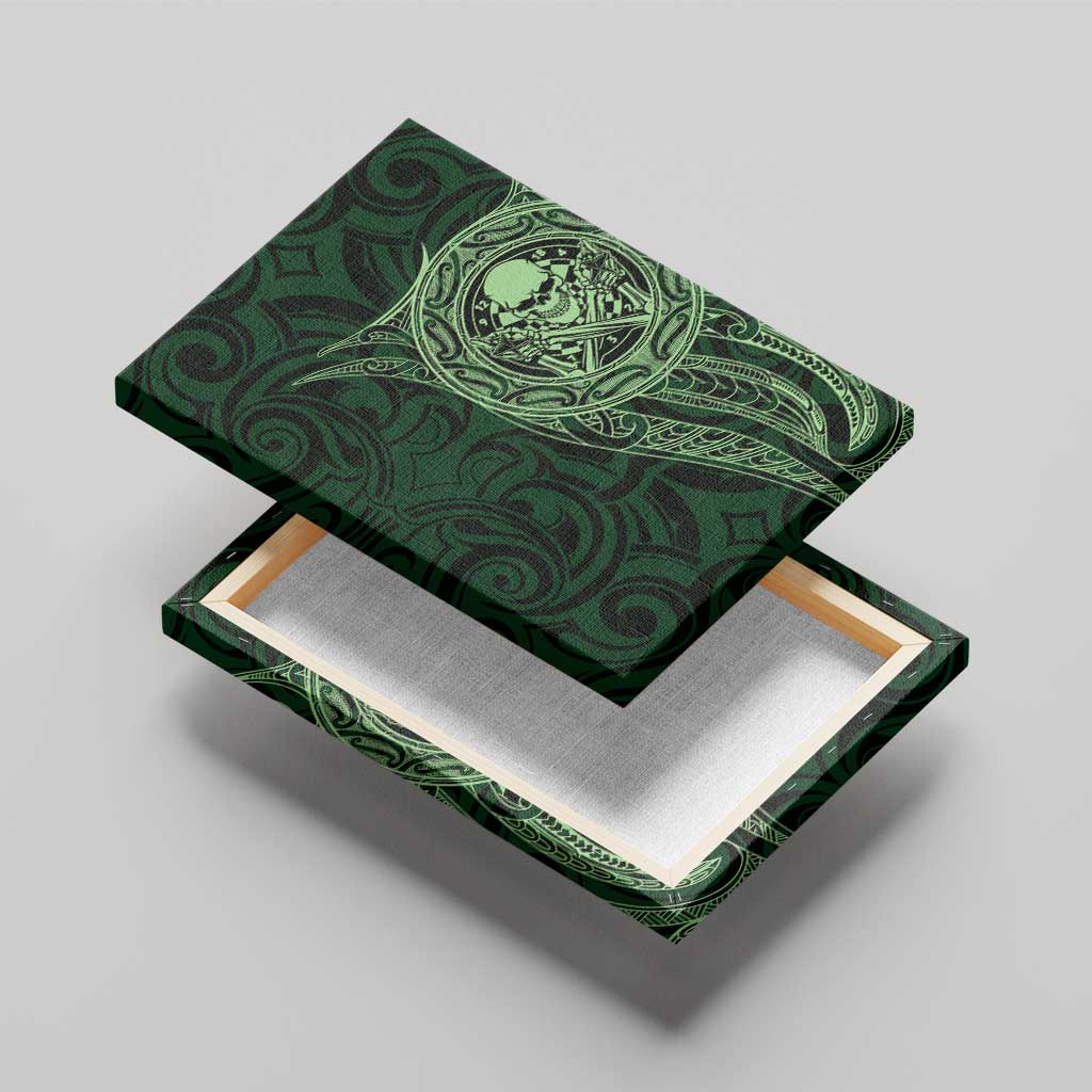 New Zealand Skull Darts Canvas Wall Art Aotearoa Maori Chest Tattoo Stylized Green - Polynesian Pride
