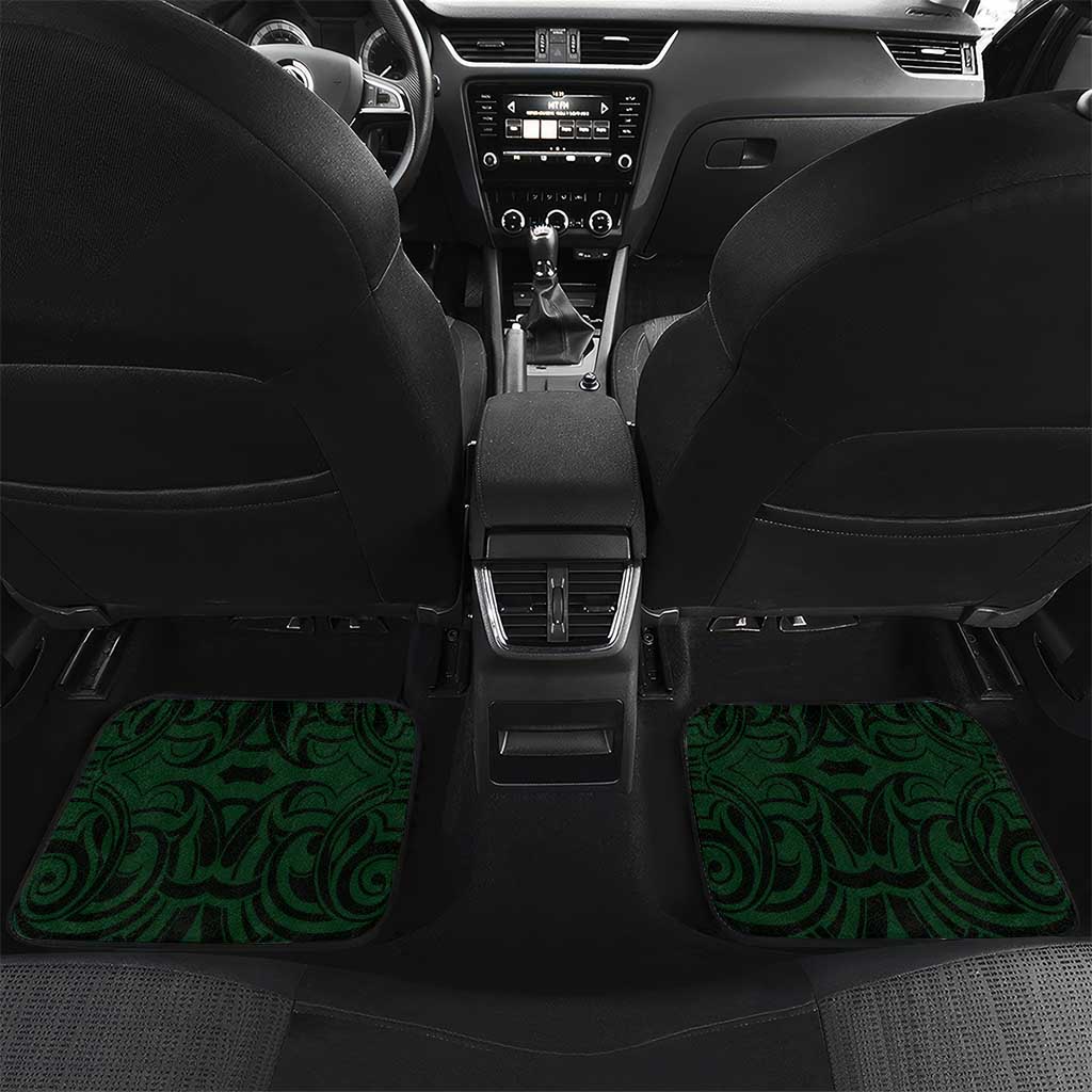 New Zealand Skull Darts Car Mats Aotearoa Maori Chest Tattoo Stylized Green - Polynesian Pride