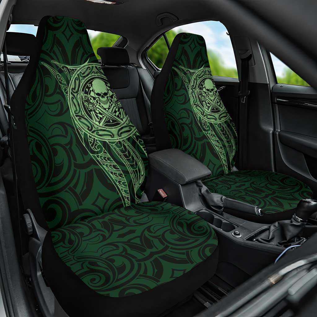 New Zealand Skull Darts Car Seat Cover Aotearoa Maori Chest Tattoo Stylized Green - Polynesian Pride