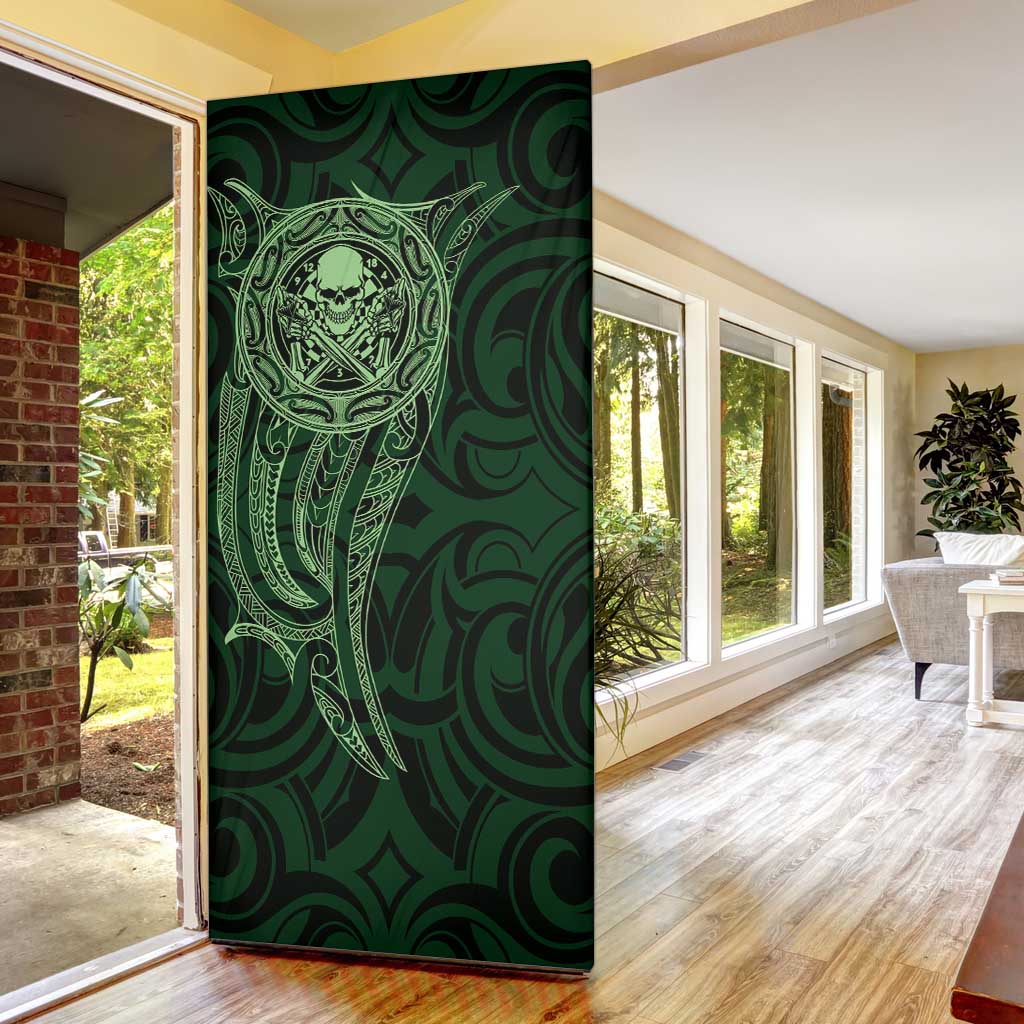 New Zealand Skull Darts Door Cover Aotearoa Maori Chest Tattoo Stylized Green - Polynesian Pride