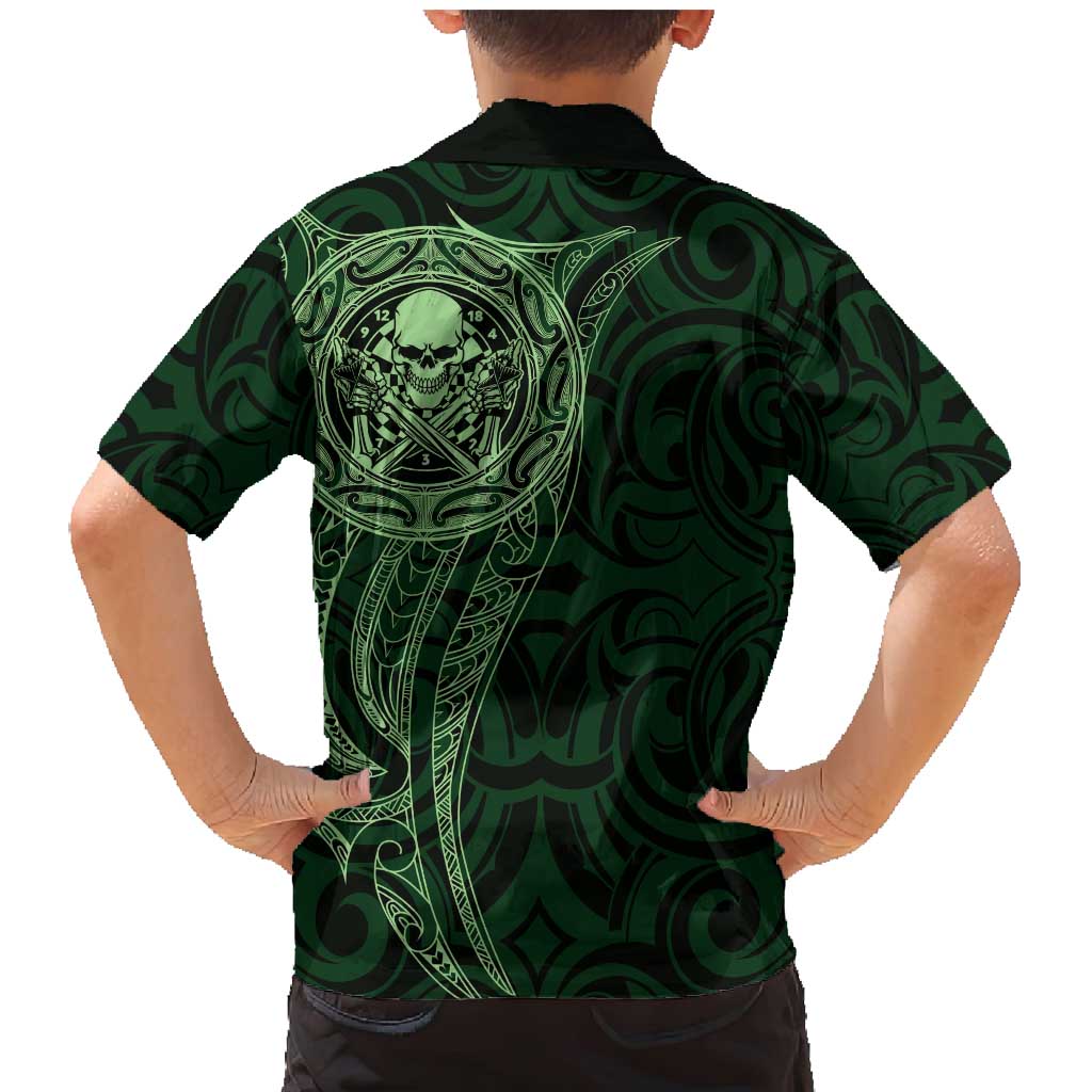 New Zealand Skull Darts Family Matching Mermaid Dress and Hawaiian Shirt Aotearoa Maori Chest Tattoo Stylized Green LT14 - Polynesian Pride