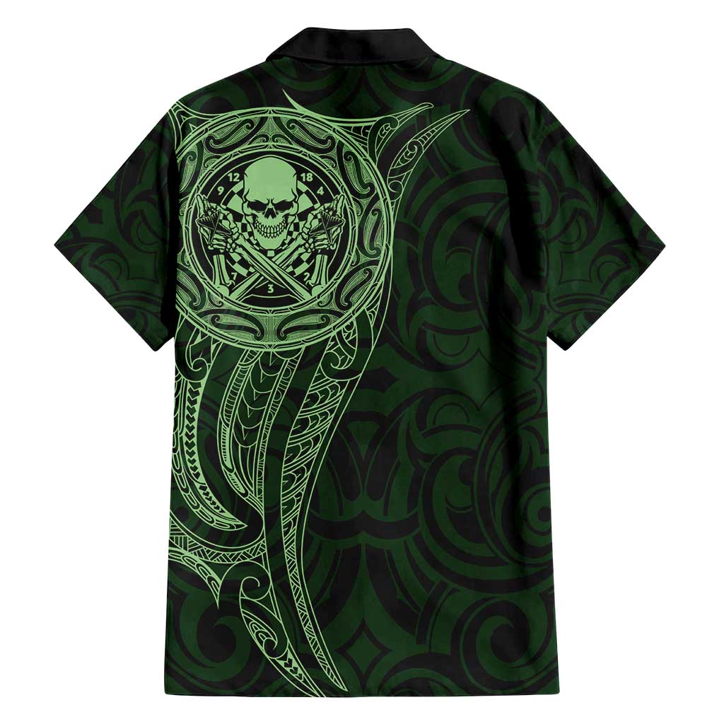 New Zealand Skull Darts Family Matching Off Shoulder Maxi Dress and Hawaiian Shirt Aotearoa Maori Chest Tattoo Stylized Green - Polynesian Pride