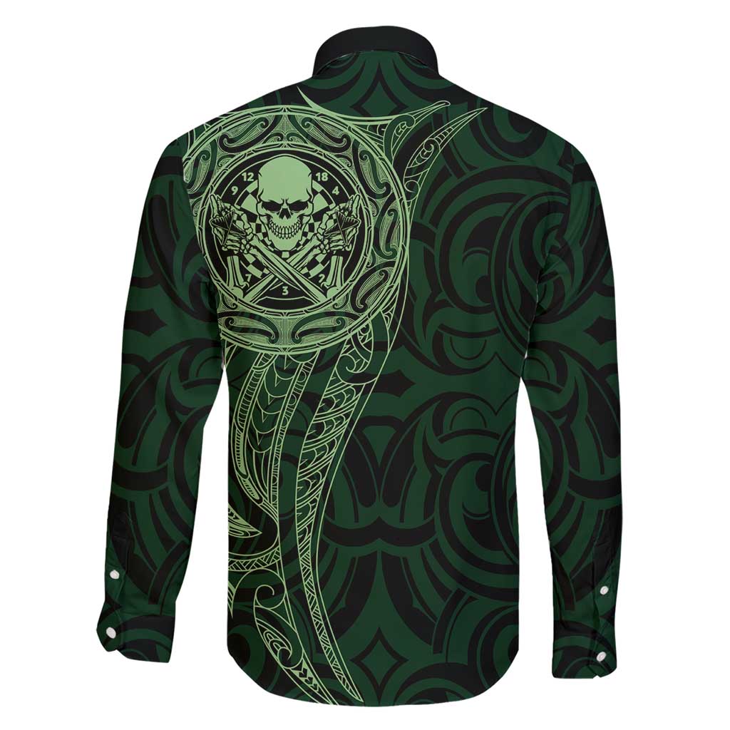 New Zealand Skull Darts Family Matching Short Sleeve Bodycon Dress and Hawaiian Shirt Aotearoa Maori Chest Tattoo Stylized Green LT14 - Polynesian Pride