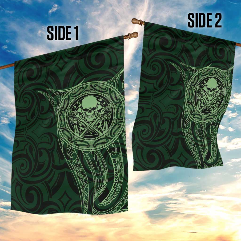 New Zealand Skull Darts Garden Flag Aotearoa Maori Chest Tattoo Stylized Green - Polynesian Pride