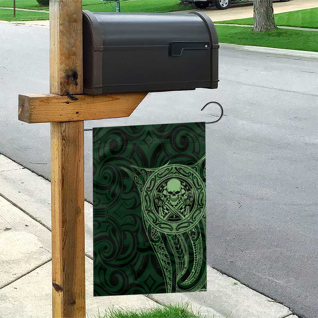 New Zealand Skull Darts Garden Flag Aotearoa Maori Chest Tattoo Stylized Green - Polynesian Pride