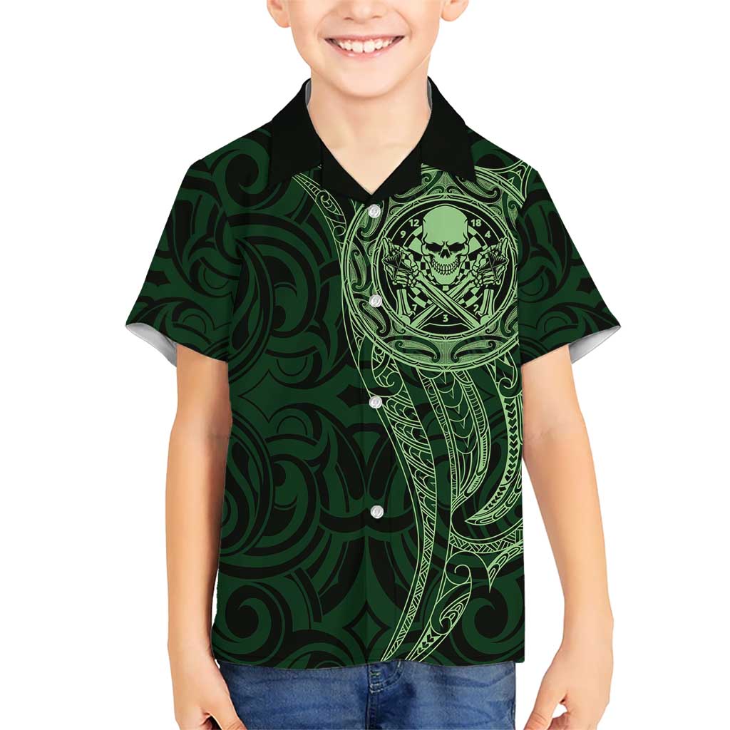 New Zealand Skull Darts Hawaiian Shirt Aotearoa Maori Chest Tattoo Stylized Green - Polynesian Pride