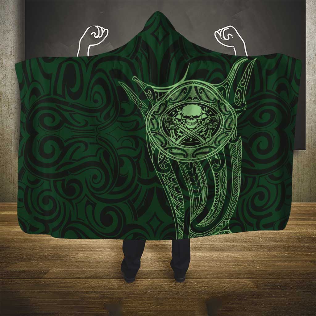 New Zealand Skull Darts Hooded Blanket Aotearoa Maori Chest Tattoo Stylized Green - Polynesian Pride