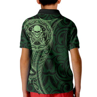 New Zealand Skull Darts Kid Polo Shirt Aotearoa Maori Chest Tattoo Stylized Green - Polynesian Pride