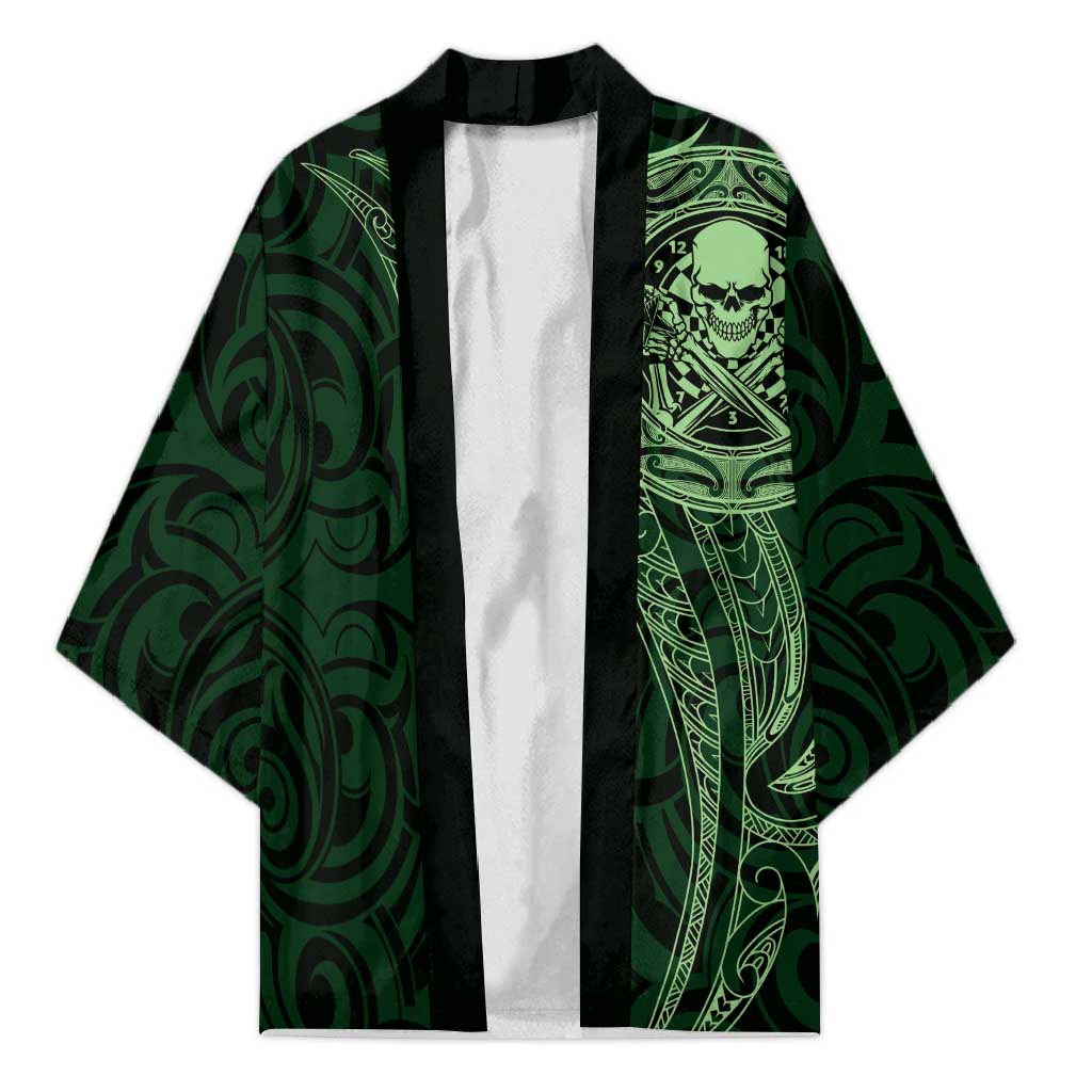 New Zealand Skull Darts Kimono Aotearoa Maori Chest Tattoo Stylized Green - Polynesian Pride