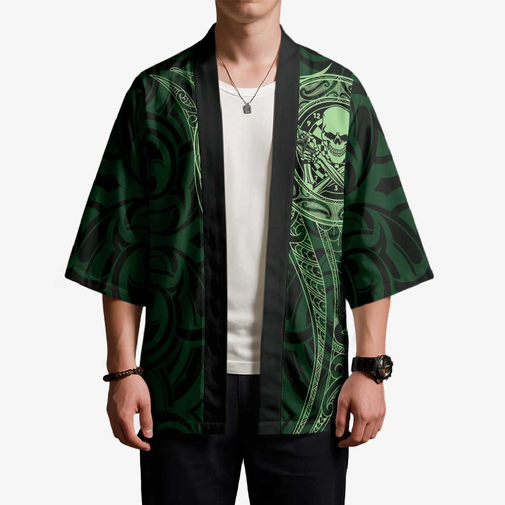 New Zealand Skull Darts Kimono Aotearoa Maori Chest Tattoo Stylized Green - Polynesian Pride