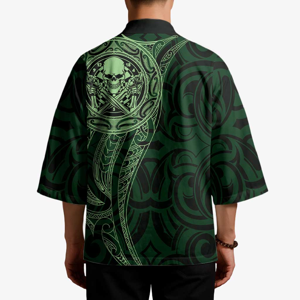 New Zealand Skull Darts Kimono Aotearoa Maori Chest Tattoo Stylized Green - Polynesian Pride