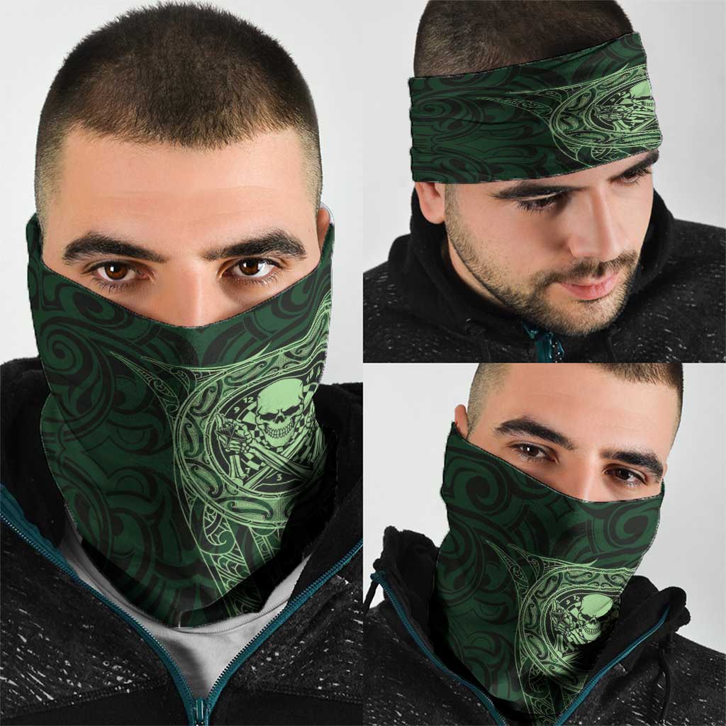 New Zealand Skull Darts Neck Gaiter Aotearoa Maori Chest Tattoo Stylized Green - Polynesian Pride